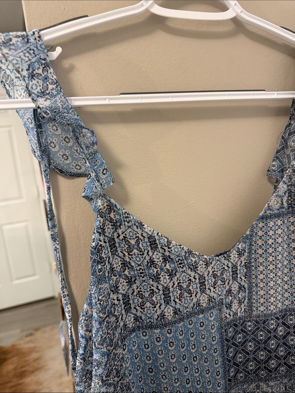 C'isa Blue Patchwork Ruffled Mini Dress – Size Large - Picture 3 of 6